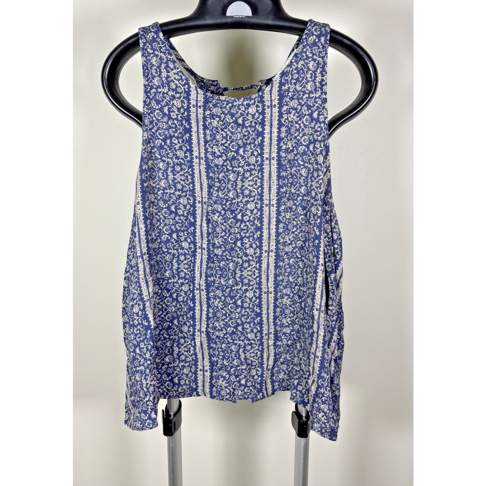 American Eagle Sleeveless Tank Boho Blouse Tie Back Navy Beige Floral Women's XL